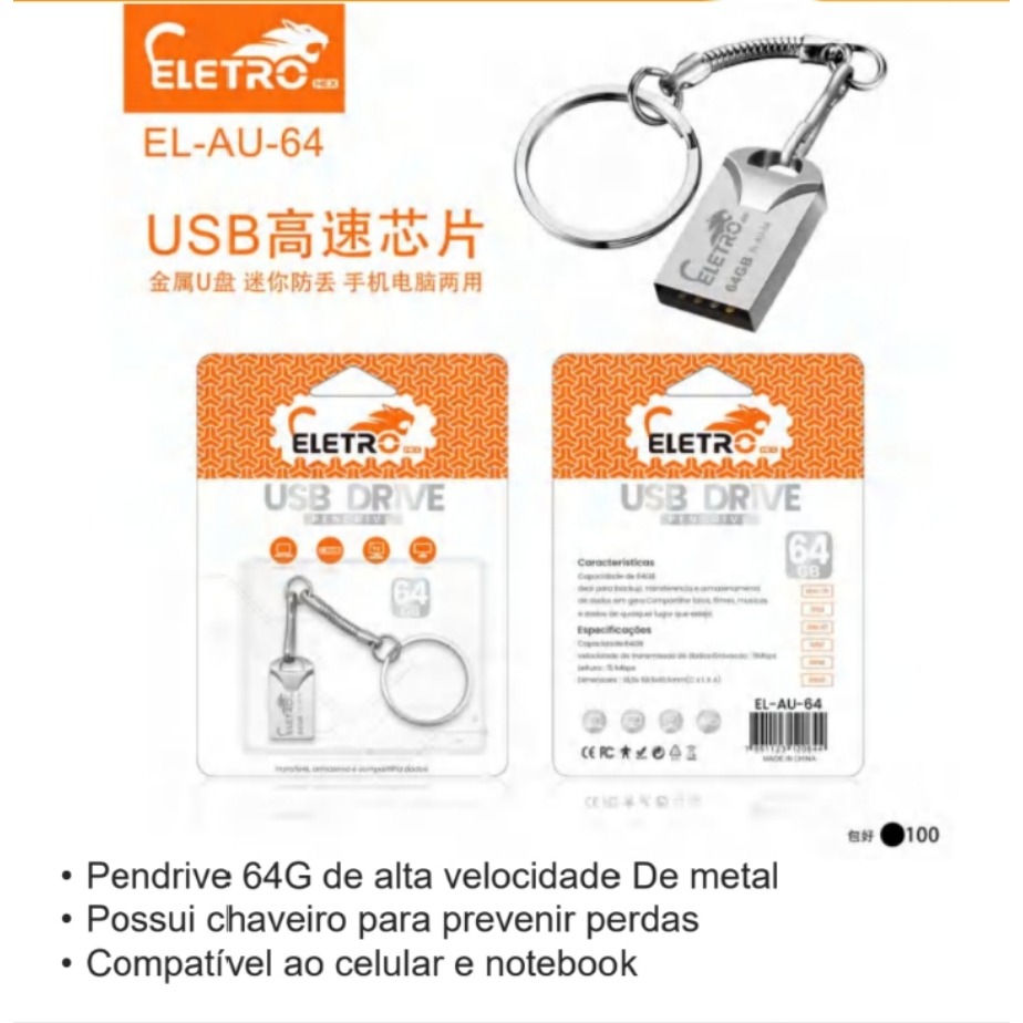 Miniatura: Pendrive Chaveiro 64GB Alta Velocidade Eletromex EL-AU-64