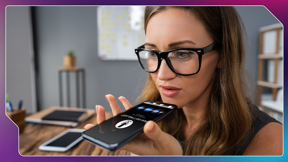 Woman using mobile AI voice assistance