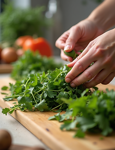 close-up-shot-of-hands-carefully-arranging-fresh-herbs-and-vegetables-on-a-clean-wooden-cu