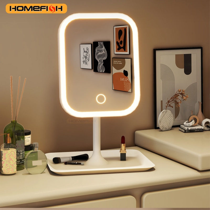 Niche Modern Desktop Vanity Mirror 3 Color Light LED Makeup Mirror Touching Mirr