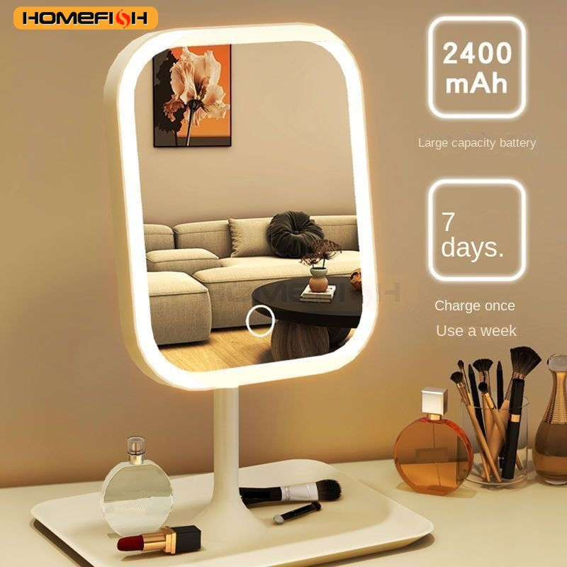 Miniatura: Niche Modern Desktop Vanity Mirror 3 Color Light LED Makeup Mirror Touching Mirr