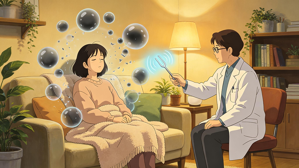 Hypnotherapist using tuning fork to treat anxiety