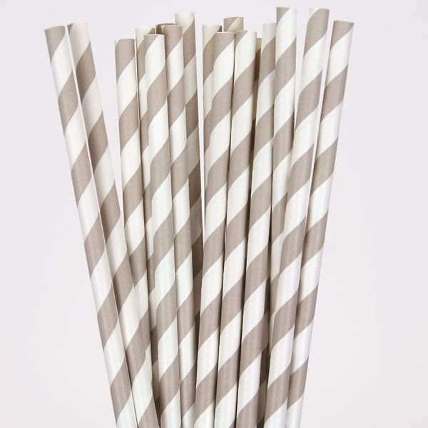 Gray Candy Striped Paper Straws**25 Count