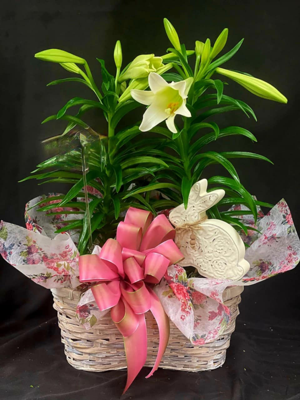 Double Easter Lilies with Bunny