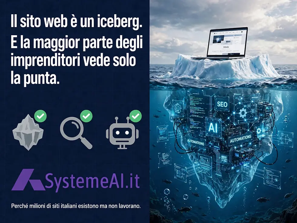 Un sito web è come un iceberg. La parte visibile, design, colori, foto, animazioni, è la punta