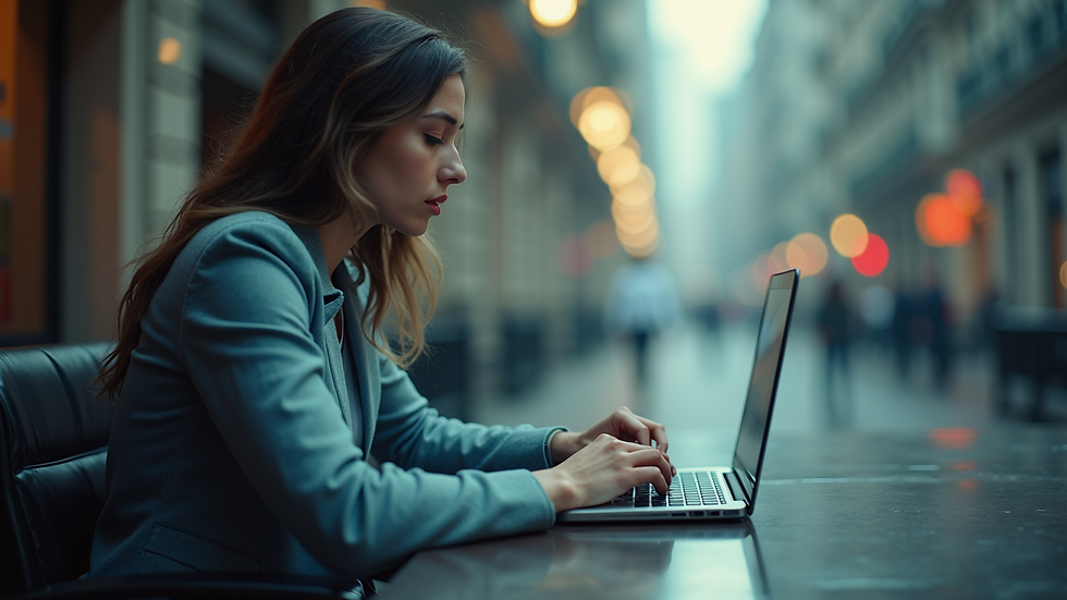 Vista laterale di un imprenditore che usa una piattaforma AI su laptop