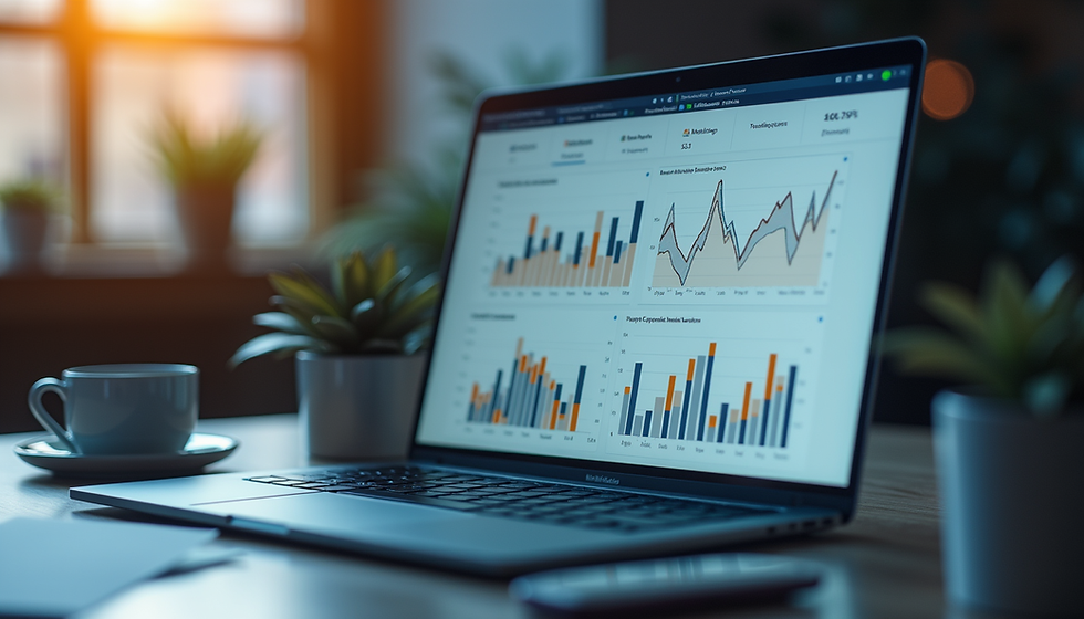 Vista frontale di un sito web con grafici di performance