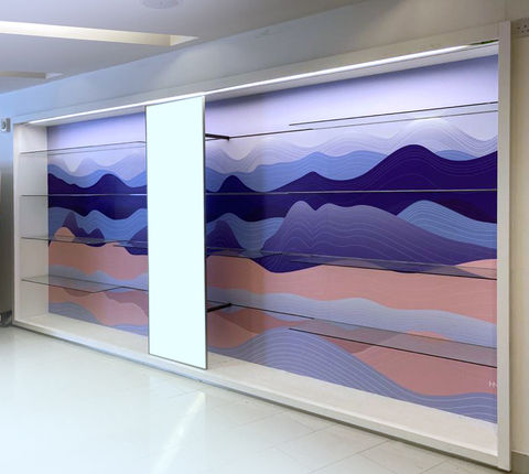 Self adhesive vinyl wall covering for commercial spaces.