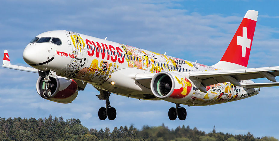 Swiss aircraft leaving the runway with a newly installed livery.