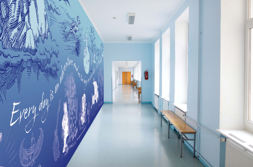 Bespoke school wall mural design and print.