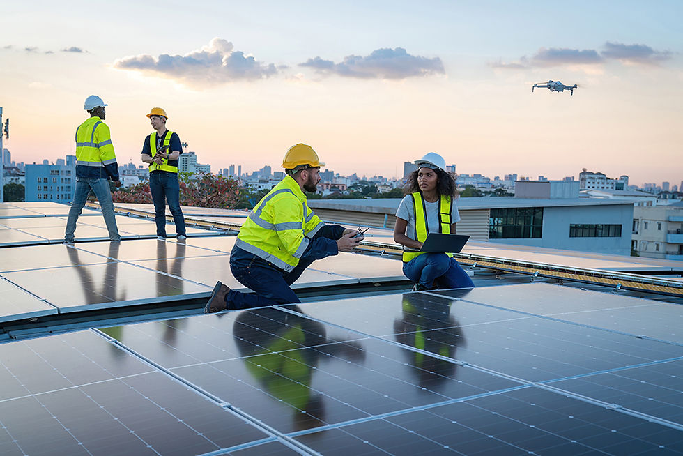Engineer working to setup Solar panel on roof top