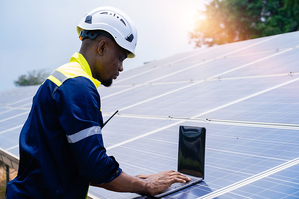 Engineer inspecting solar panels