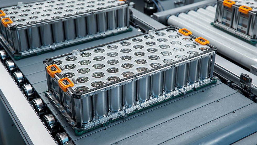 Battery on factory conveyor belt