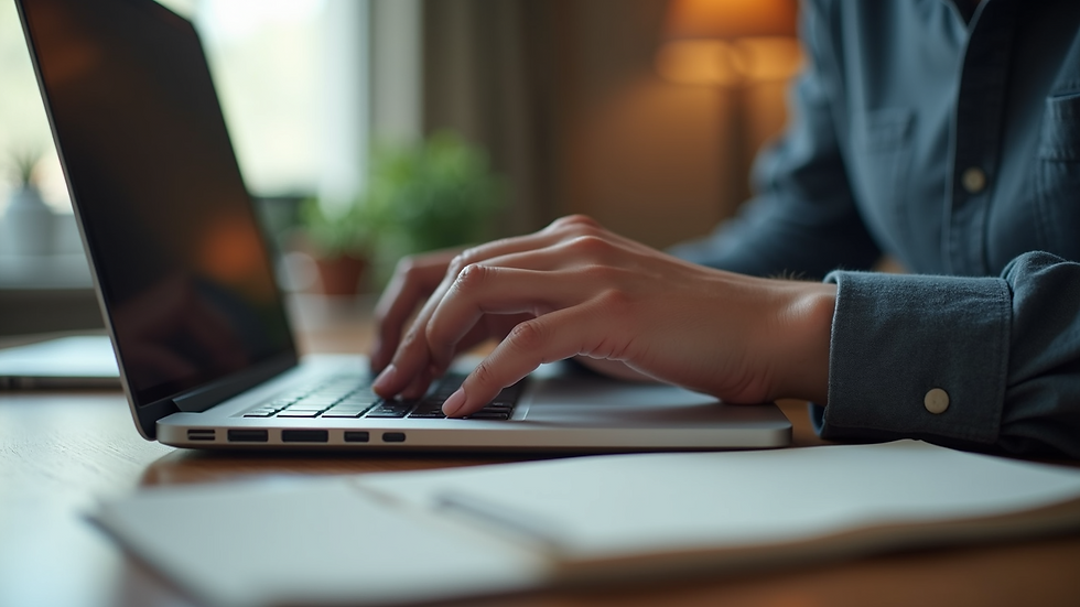 Eye-level view of a person using a laptop to engage in online marketing