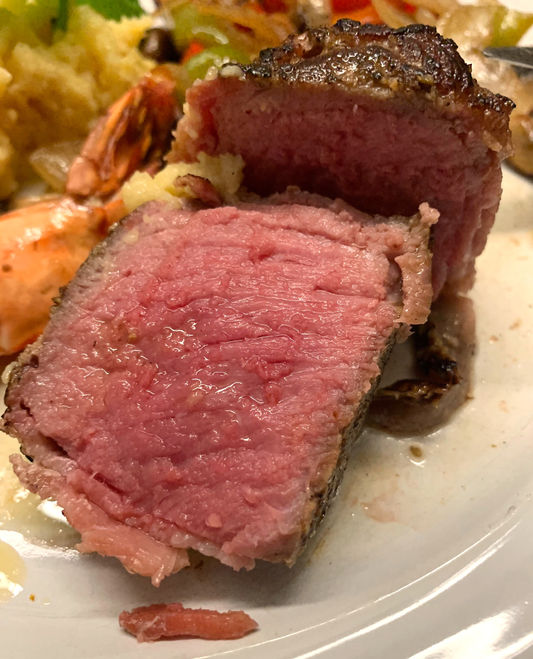 Bacon Wrapped Bison Tenderloin |Colossal Shrimp | Parmesan Polenta