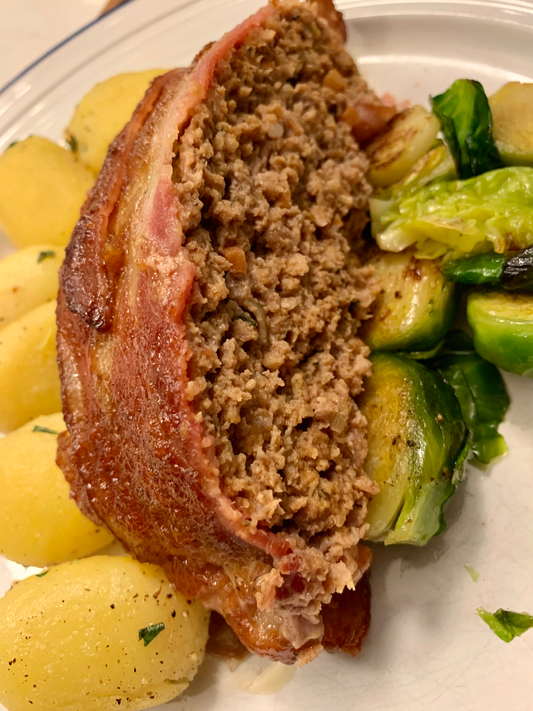 Bacon Wrapped Meatloaf | Roasted Brussel Sprouts | Stuffed Gnocchi