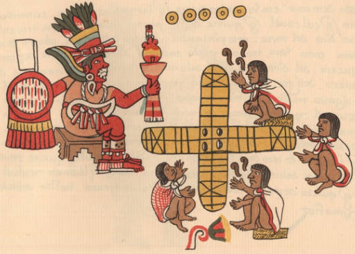 Macuilxochitl observe une partie de Patouli (Codex Magliabechiano, Université de Berckley).