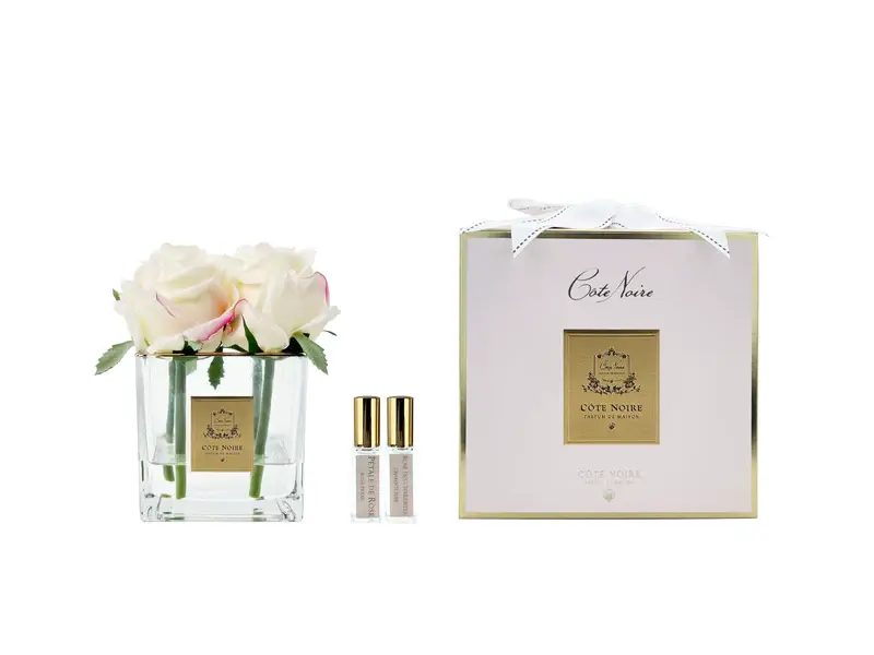 CÔTE NOIRE - CUBE - 4 ROSE BUDS - CLEAR GLASS - BLUSH