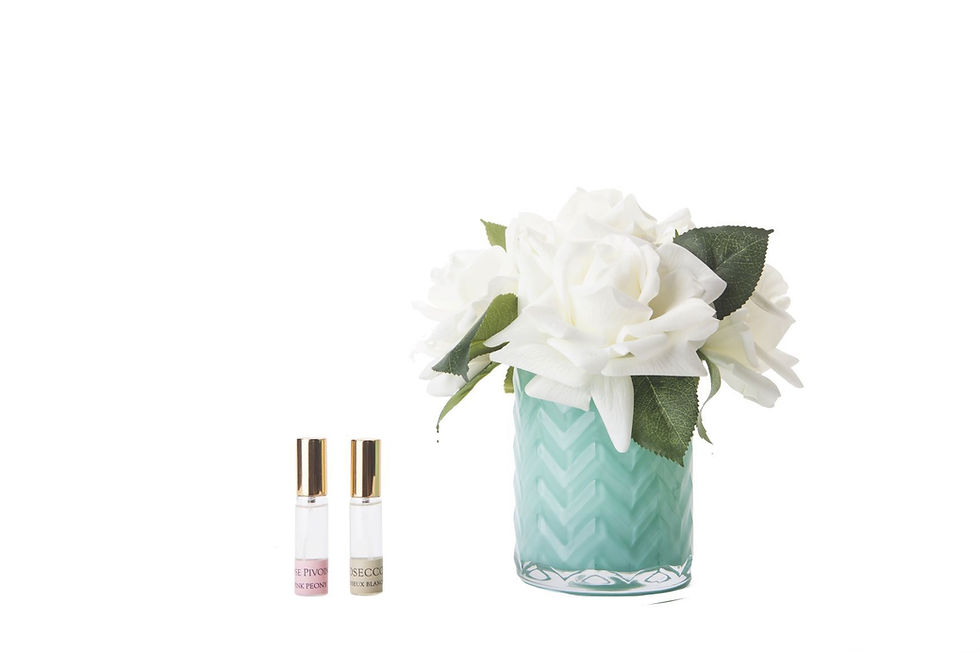 COTE NOIRE - HERRINGBONE VASE - WHITE ROSES - JADE VASE