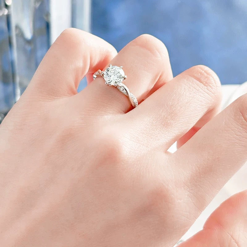 Thumbnail: Six-Clawed Round Side Stone Engagement Ring