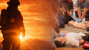 fire fighters shadow and a first aid training class