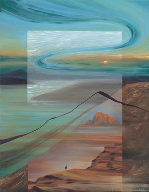 abstract desert and lake painting