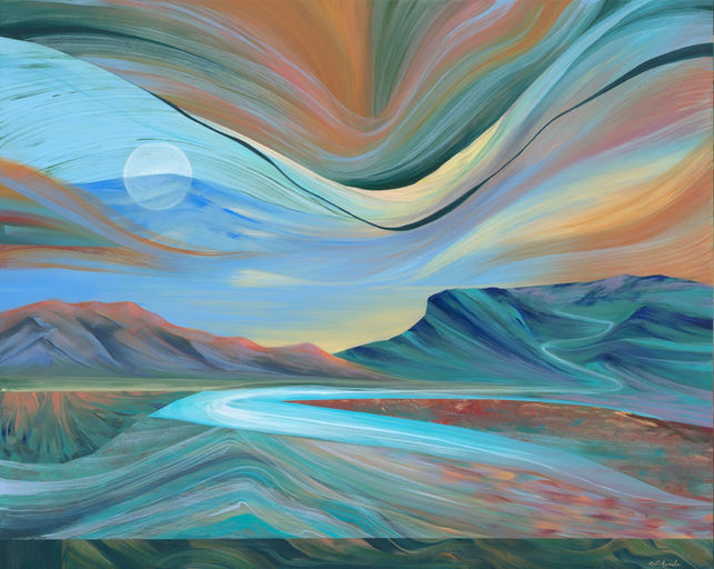 Abstract sunset landscape with mountains