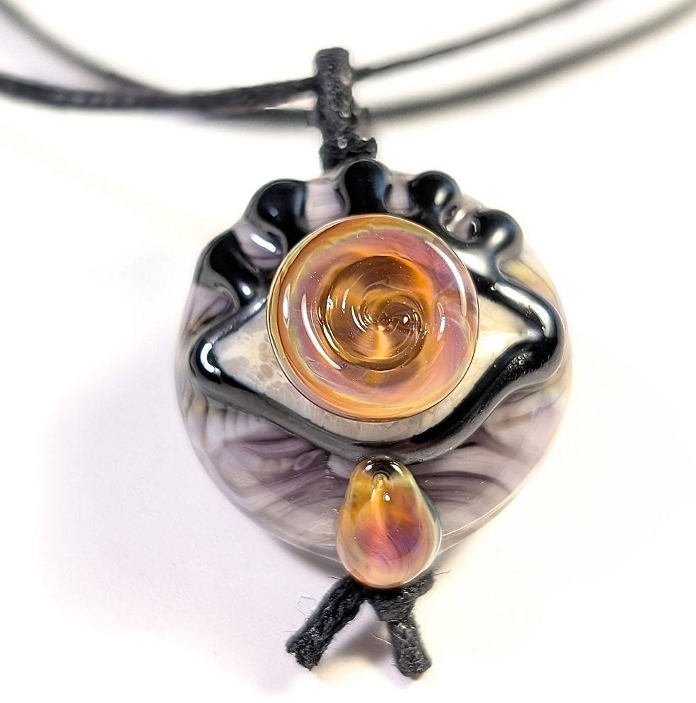 Thumbnail: Purple striped glass eye bead necklace front pendant view