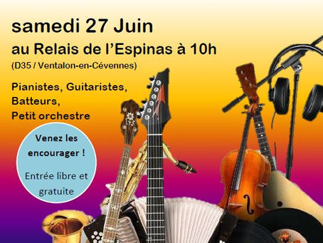 samedi 27 juin Concert des Elèves au Relais de l'Espinas à 10h