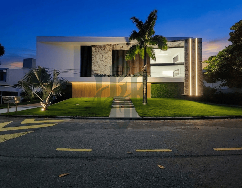 Fachada principal de casa de luxo no condomínio Mansões, Barra da Tijuca - RJ.