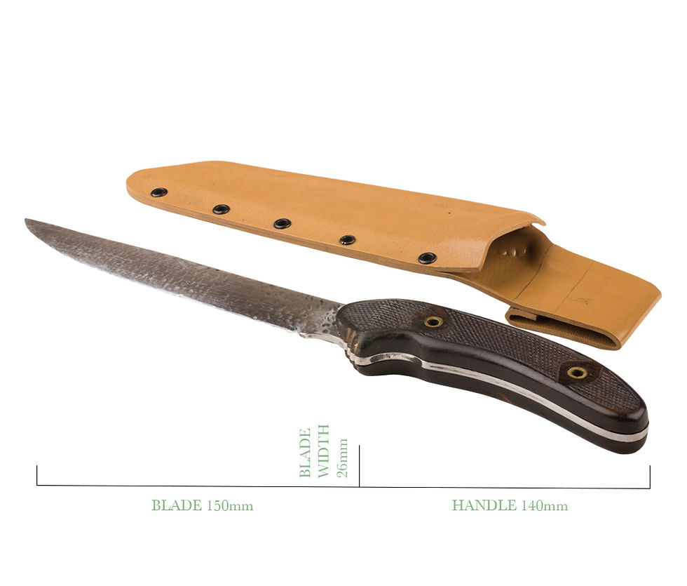 Boning Knife with Dimpled Blade and Chequered Wooden Handle