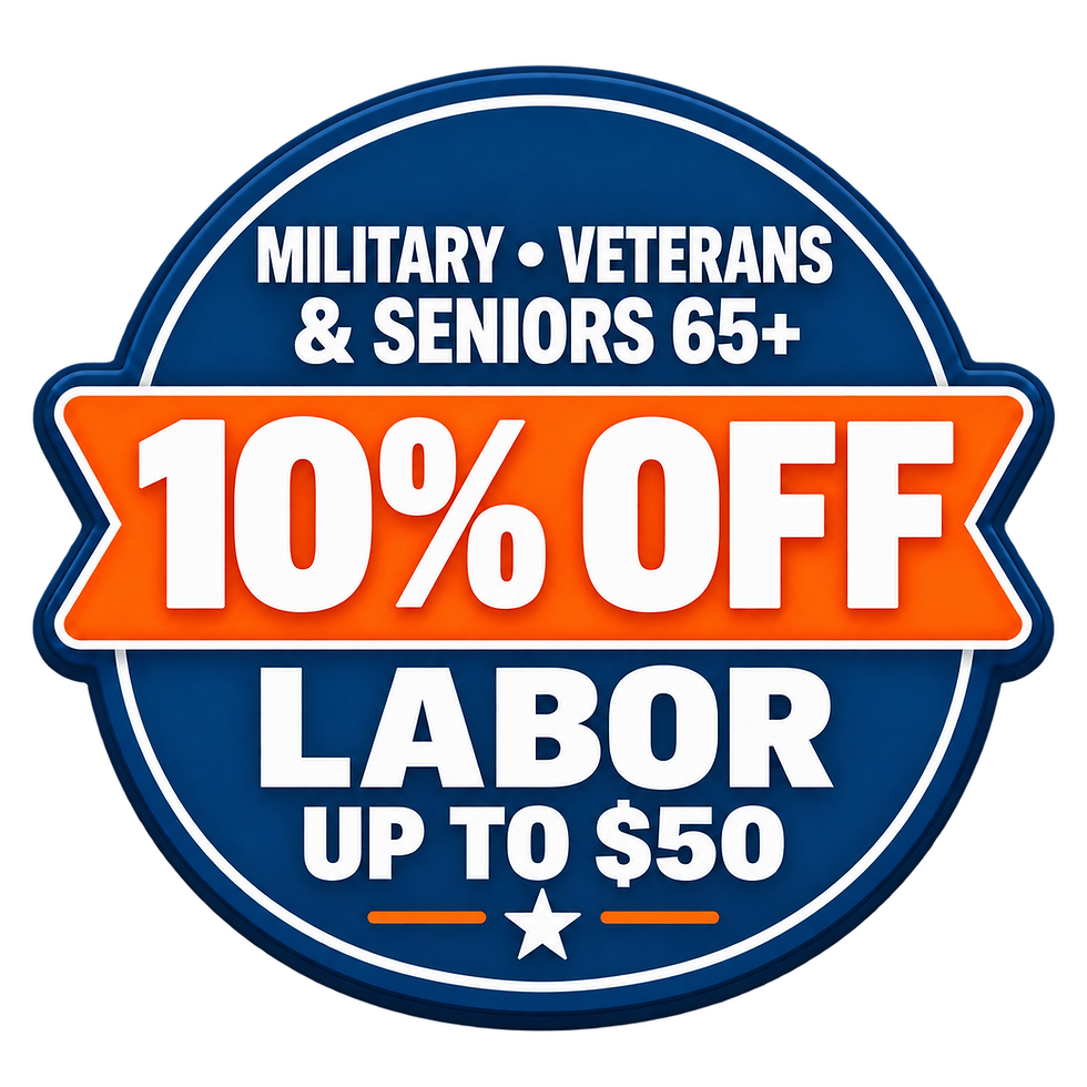 10% off appliance labor for military members, veterans, and seniors 65 and older