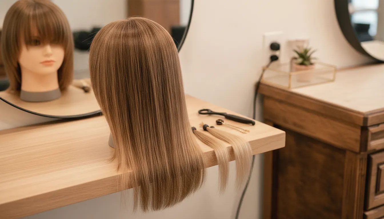 Cold fusion hair extension copper tubes prepared at a salon station