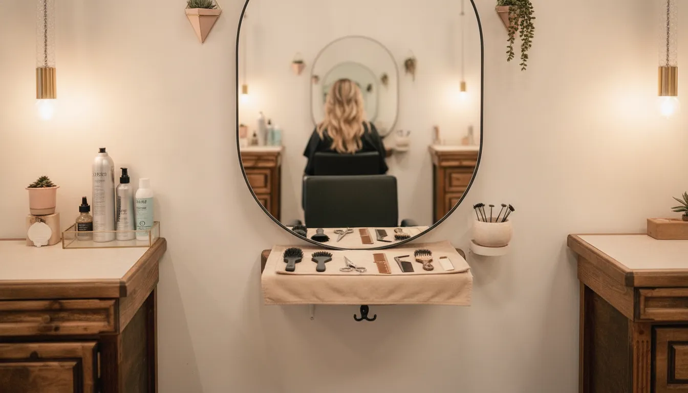 Colorist applying hair color during a salon service