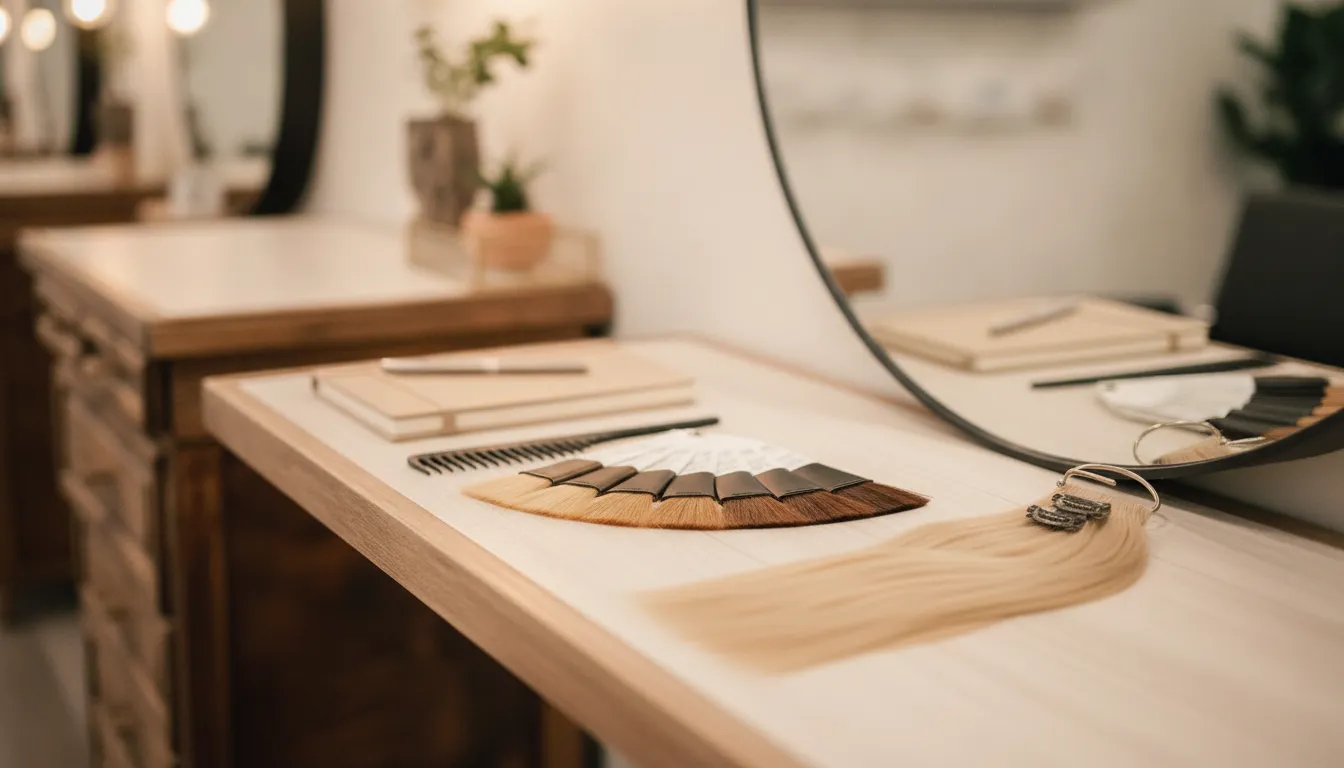 Hair extension consultation planning with wefts and combs at a Tacoma salon