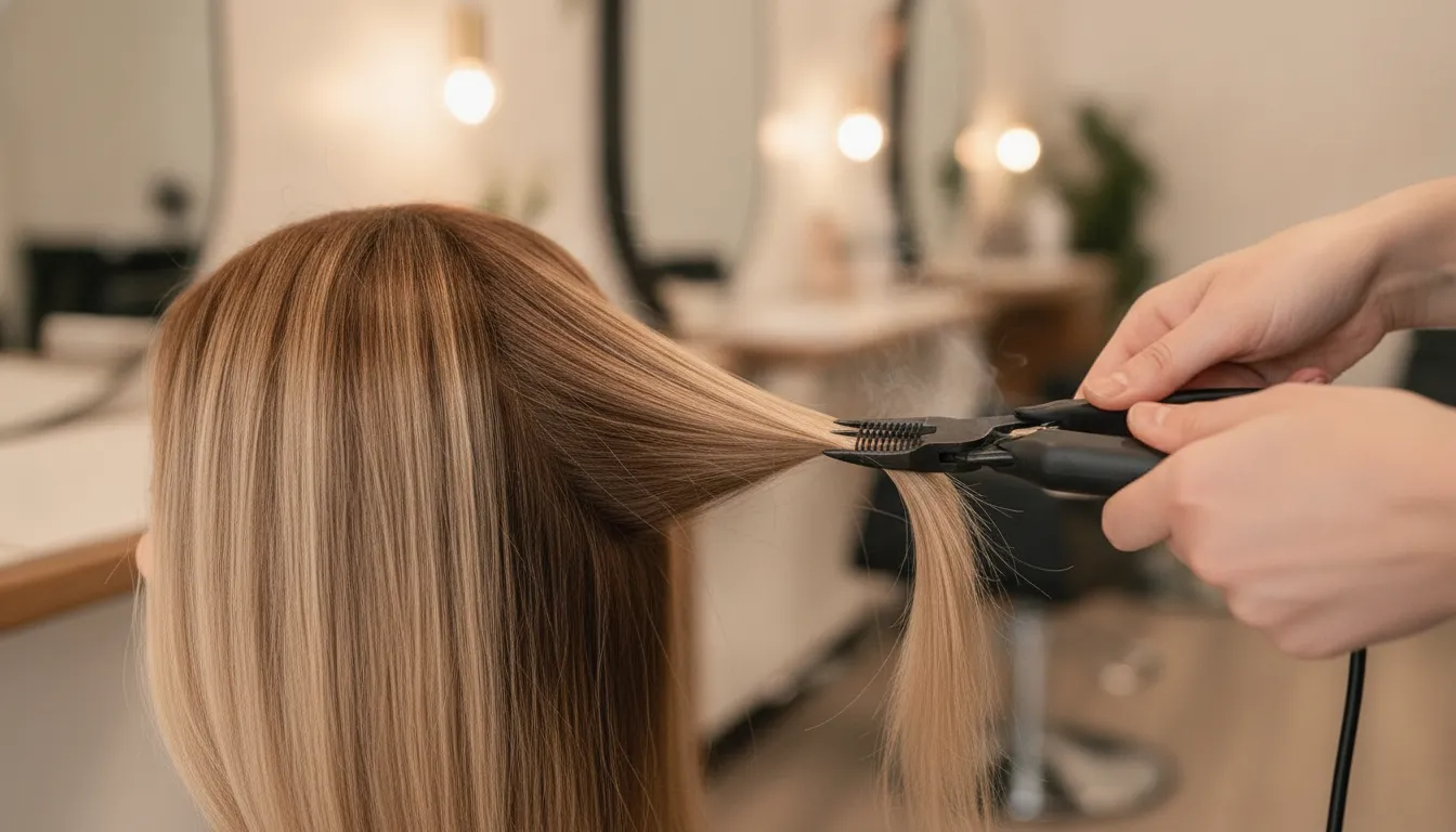 Hot fusion keratin extension application with a professional fusion tool