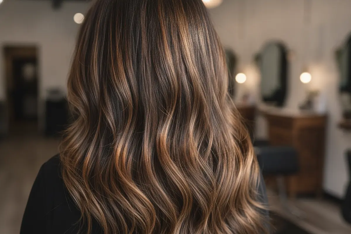 Dimensional chocolate brown hair showing subtle warm ribbons in natural light