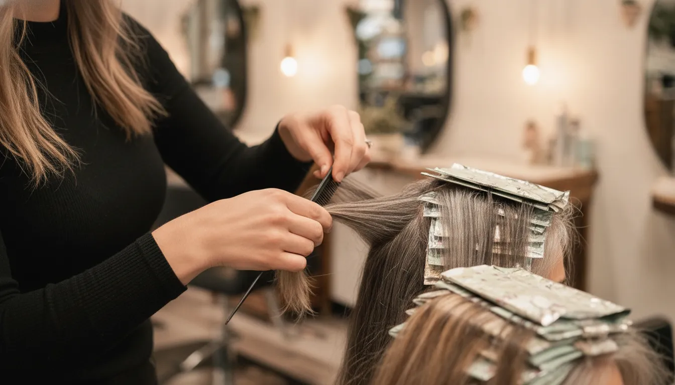 Stylist preparing a gray blending color service