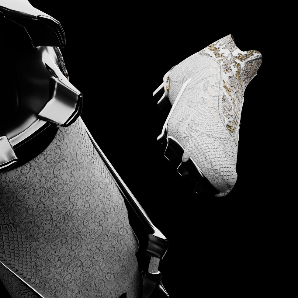 Fleur 'flower' lace material lightweight technology for tech resembling victorian style and era majestic football boot for unisex, mens and womens football boot concept design