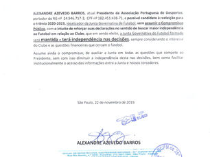 Presidente Alexandre Barros assume compromisso público para os trabalhos da Junta do futebol