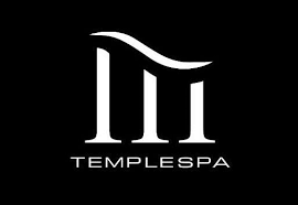 The Temple Spa logo in white that looks like an ancient Greek coloseum.
