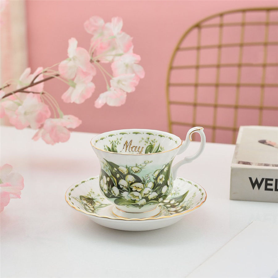 Thumbnail: Flower Coffee Cup and Saucer Bone China Set