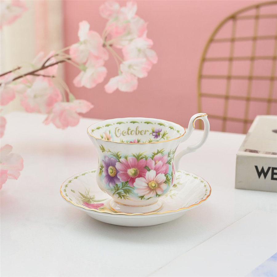 Thumbnail: Flower Coffee Cup and Saucer Bone China Set