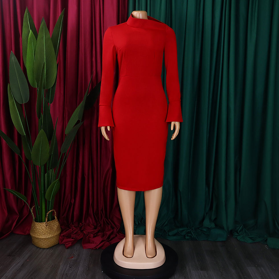 Miniatura: Closed Collar Full Sleeve Solid Sheath Dress
