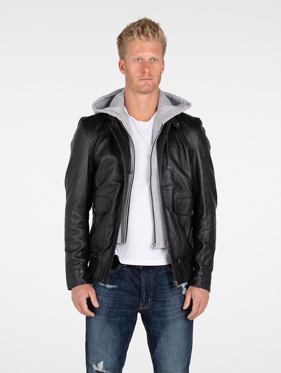 Thumbnail: Men's Lambskin Hooded Leather Jacket