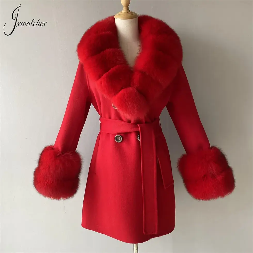 Thumbnail: Women's Cashmere Coats Real Fox Fur Wool Jacket