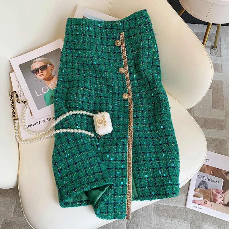 Thumbnail: Vintage High-Waisted Tweed Jacket w/ Green Sequins