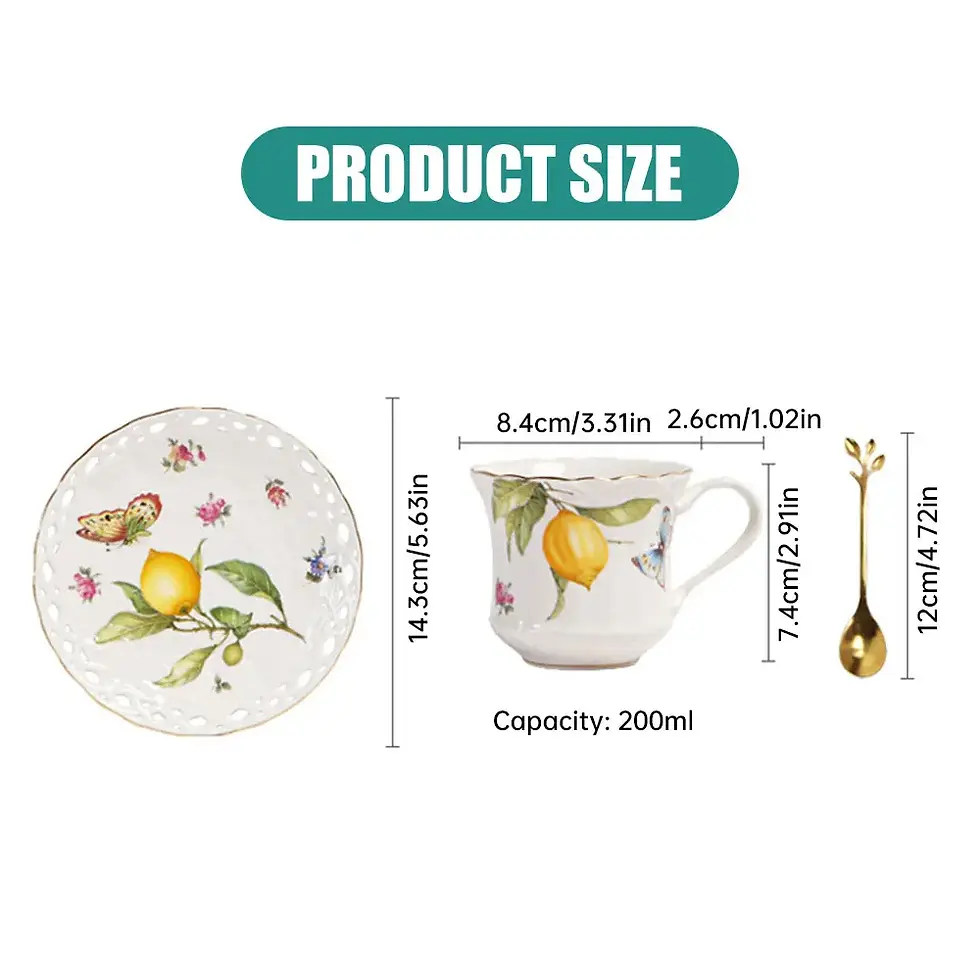 Thumbnail: Ceramic Lemon Butterfly Coffee Cup & Saucer Set w/ Spoons