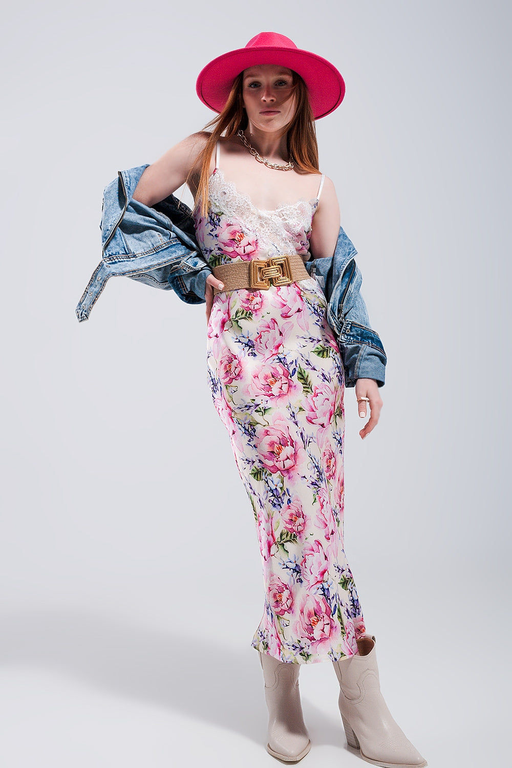 V Back Satin Midi Dress