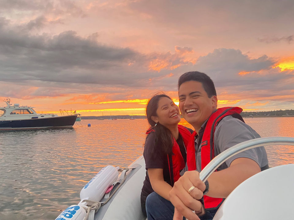Boating in this RIB Hypalon Inflatable boat / tender at sunset